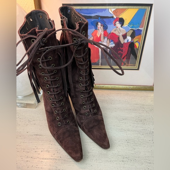 BEBE Suede Heeled Fringe Boots, size 7.5 - Picture 2 of 16
